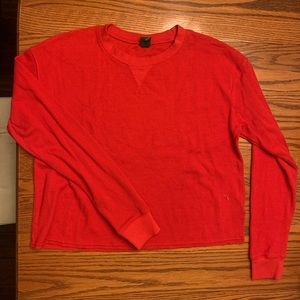 Red Waffle Knit Cropped Sweater